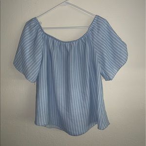 Off the shoulder white and blue striped top!